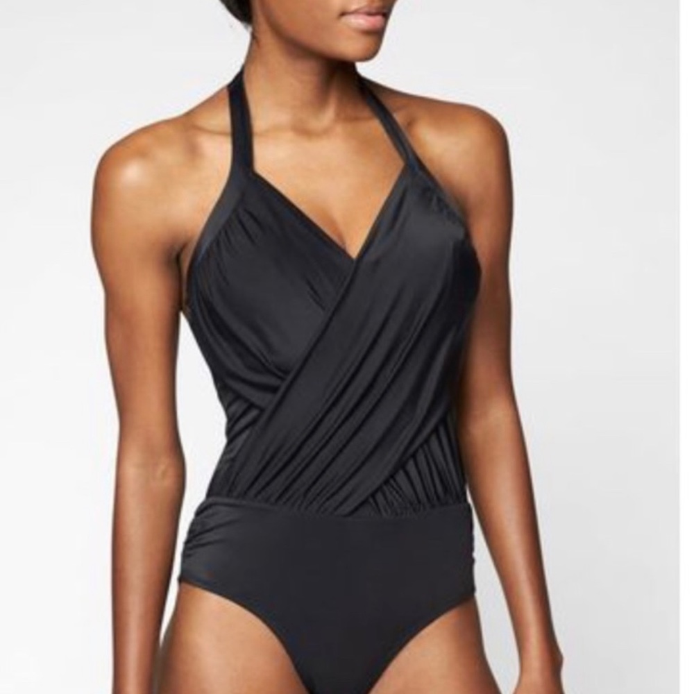 NWT Athleta Wrap One Piece Swimsuit Black 32B/C